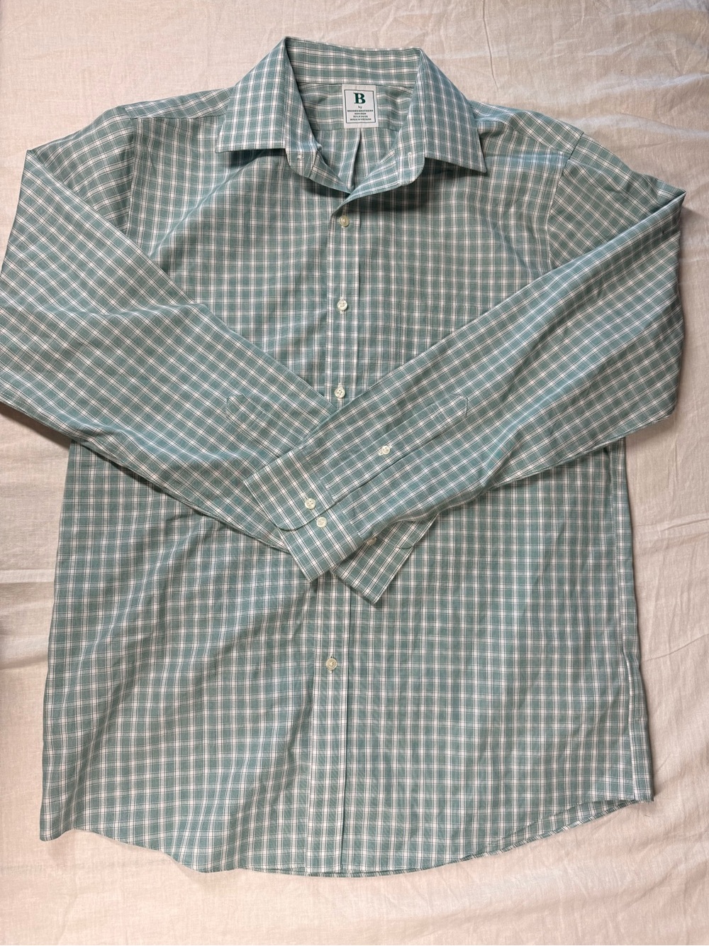 B By Brooks Brothers Dress Shirt Mens 15.5 Blue Check Non Iron Long Sleeve